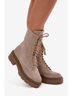Botki Workery Damskie Z Naturalnego Zamsz Ocieplane Zazoo 4213 Beżowe