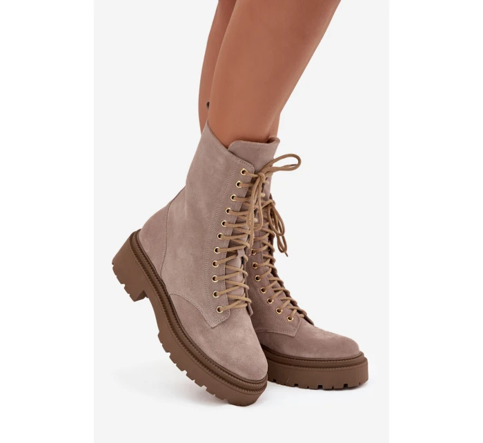 Botki Workery Damskie Z Naturalnego Zamsz Ocieplane Zazoo 4213 Beżowe