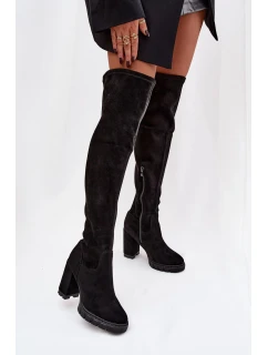 Dámské kozačky nad koleno na  semišová černá model 21757635 - Boto