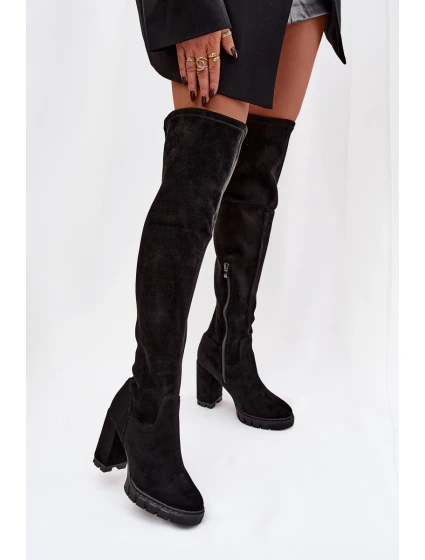 Dámské kozačky nad koleno na  semišová černá model 21757635 - Boto