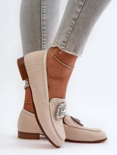 Dámske mokasíny na plochom podpätku s brošňou Béžová D&A