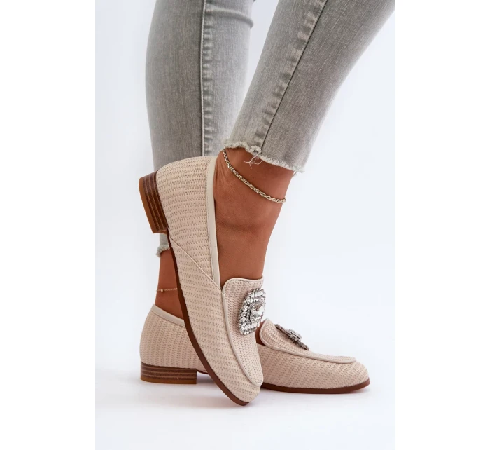 Dámske mokasíny na plochom podpätku s brošňou Béžová D&A Dámske mokasíny na plochom podpätku s brošňou Béžová D&A