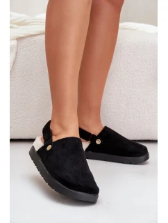 Dámske papuče na platforme zateplené kožušinou typu Lamb Black Sanilora