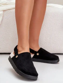 Dámske papuče na platforme zateplené kožušinou typu Lamb Black Sanilora