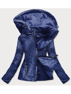 Tmavo modrá krátka dámska prešívaná bunda s kapucňou (B9566)