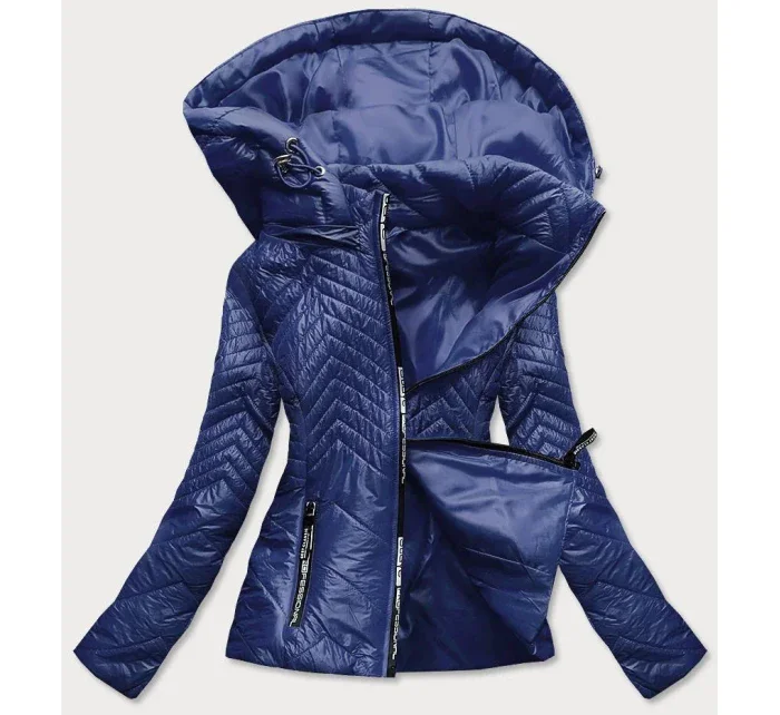 Tmavě modrá krátká dámská prošívaná bunda s kapucí model 14764904 - S'WEST Tmavě modrá krátká dámská prošívaná bunda s kapucí model 14764904 - S'WEST