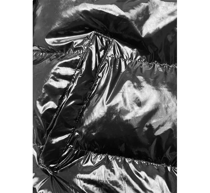 Lesklá čierna dámska bunda s kapucňou (5M3172-392) Lesklá čierna dámska bunda s kapucňou (5M3172-392)