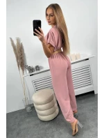 Kombinéza s ozdobným pásom púdrovo ružová