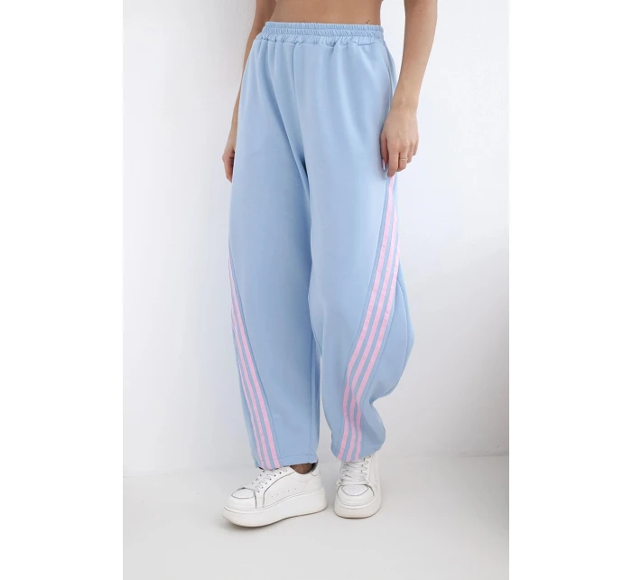 Dámske maslové nohavice z viskózy s modrým pásom