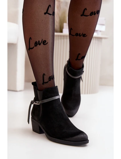 Zazoo 60478 Zamszowe Botki Na Obcasie Ocieplane Zapinane Na Zamek Czarne