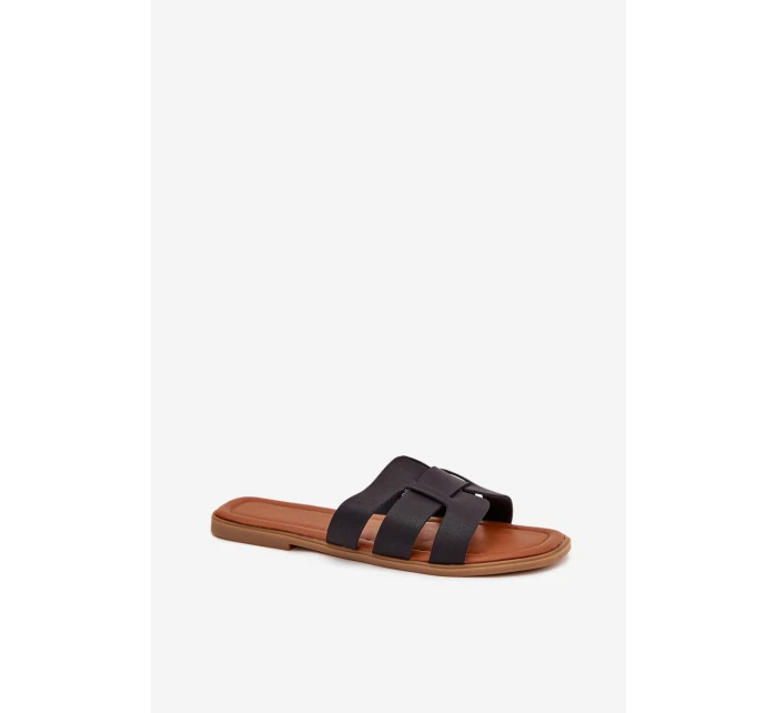 Klapki Damskie Na Płaskim Obcasie Czarne Mirona Klapki Damskie Na Płaskim Obcasie Czarne Mirona