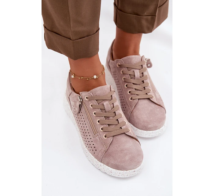 Semišové dámské polobotky se zipem Béžové Cemela