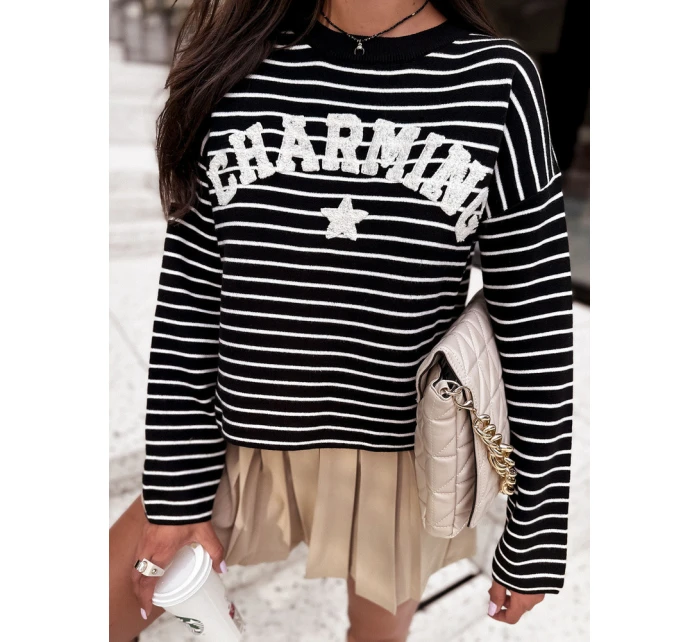 AURORA dámsky pruhovaný sveter čierny FashionStreet MY2074