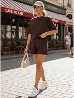 Dámsky letný pruhovaný set Poľský výrobok hnedý FashionStreet AY1172 Dámsky letný pruhovaný set Poľský výrobok hnedý FashionStreet AY1172