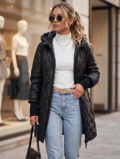Dlhá dámska prešívaná čierna prechodná bunda FashionStreet TY5865