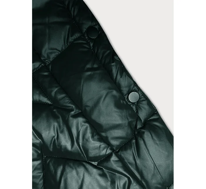 Tmavě zelená dlouhá dámská prošívaná bunda model 21247405 - Glakate Tmavě zelená dlouhá dámská prošívaná bunda model 21247405 - Glakate