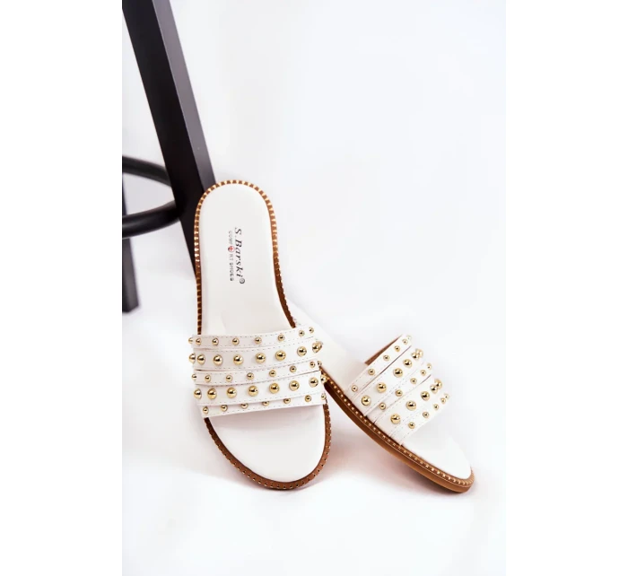 Dámské kožené pantofle s zdobením bílým Brien Dámské kožené pantofle s zdobením bílým Brien