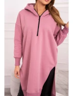 Zateplená mikina s bočnými rázporkami tmavo ružová