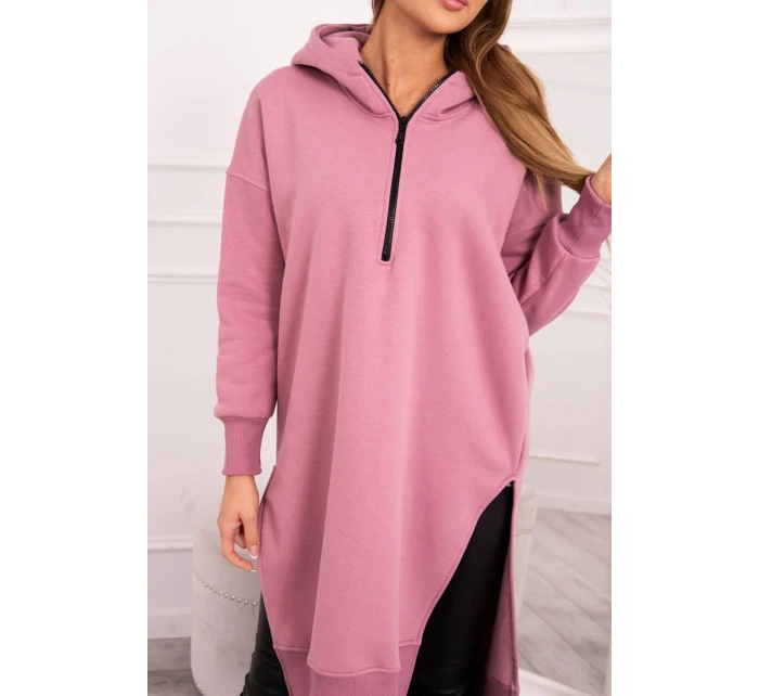 Zateplená mikina s bočnými rázporkami tmavo ružová
