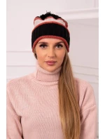 Dámska čiapka Kinga K297 čierna+tmavo ružová+béžová