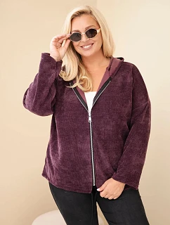 Dámska mikina Plus Size z manšestru s kapucňou a zipsom, oversized, tmavo fialová