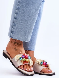 Pantofle s ozdobnými korálky model 21619239 Nude - S.Barski