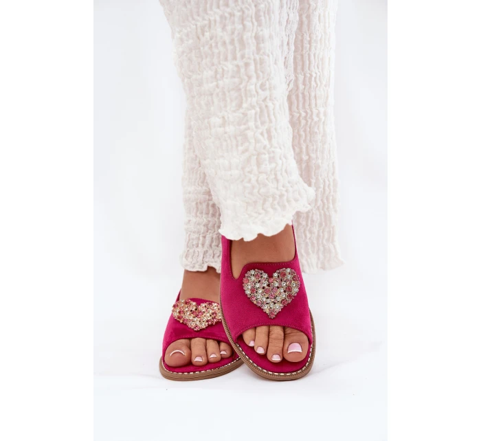 Dámské sandály s ozdobným srdcem model 21691525 Fuchsie - S.Barski Dámské sandály s ozdobným srdcem model 21691525 Fuchsie - S.Barski