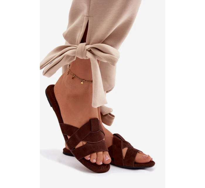 Dámské ploché pantofle s pásky Čokoládové Pavelle