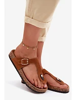 Kožené semišové žabky s zlatým přezkou Camel Honey