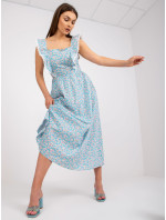 Modré bavlnené maxi šaty s potlačou