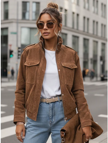 Dámska semišová bomber bunda TY5644 hnedá - FashionStreet Dámska semišová bomber bunda TY5644 hnedá - FashionStreet