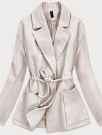 Voľný dámsky krátky kabát vo farbe ecru (2727)