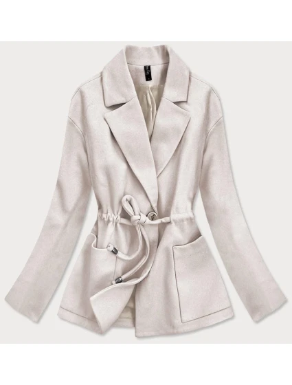 Voľný dámsky krátky kabát vo farbe ecru (2727) Voľný dámsky krátky kabát vo farbe ecru (2727)