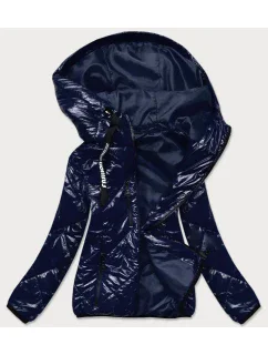 Tmavomodrá prešívaná bunda s kapucňou (B9768)