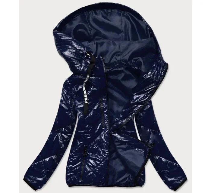 Tmavomodrá prešívaná bunda s kapucňou (B9768)