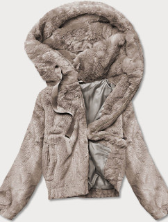 Krátka béžová dámska kožušinová bunda (B8050-12)
