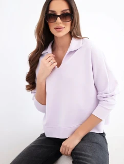 Dámska maslová viskózna mikina s golierom a výstrihom do V svetlo fialová