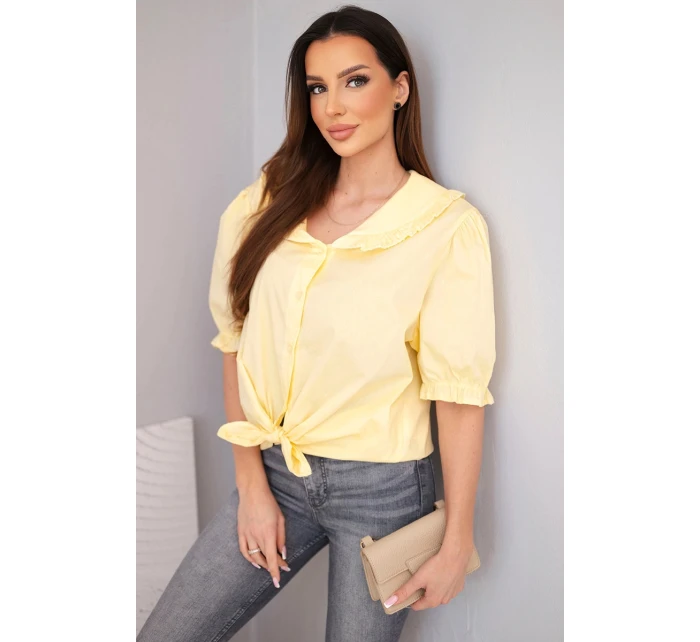 Dámská bavlněná košile s volánkem a vázáním žlutá