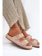 Klapki Damskie Z Klamrami I Ozdobnym Obszyciem Beżowe Visley Klapki Damskie Z Klamrami I Ozdobnym Obszyciem Beżowe Visley