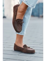 Zdobione Mokasyny Damskie Z Eko Zamszu Brązowe Prissine Zdobione Mokasyny Damskie Z Eko Zamszu Brązowe Prissine