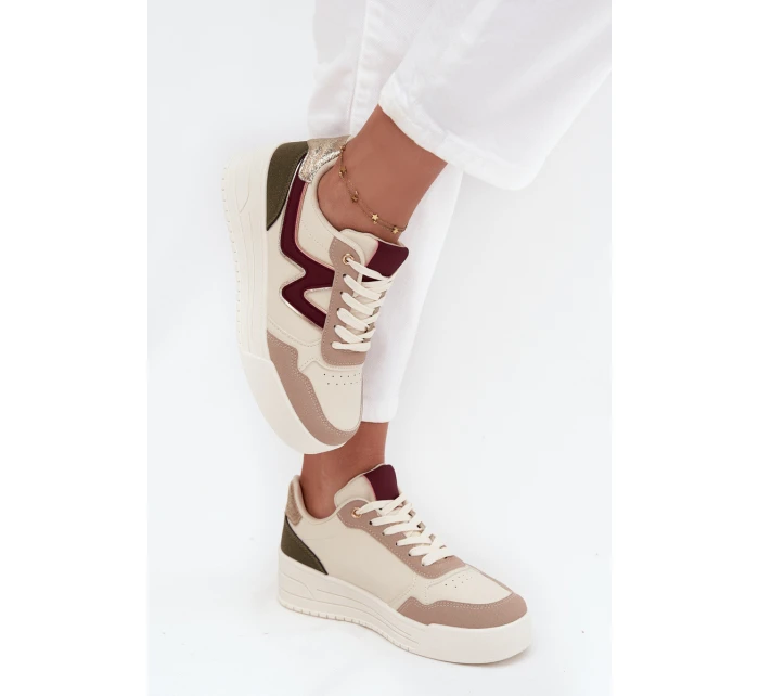 Sneakersy Damskie Na Platformie Ze Złotymi Wstawkami Beżowe Zalvra