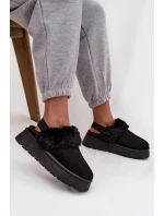 Dámské pantofle na platformě s kožíškem černé Linaris