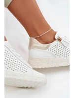 Kožené dámské tenisky s zipem Bílá-Zlatá Kalorinne