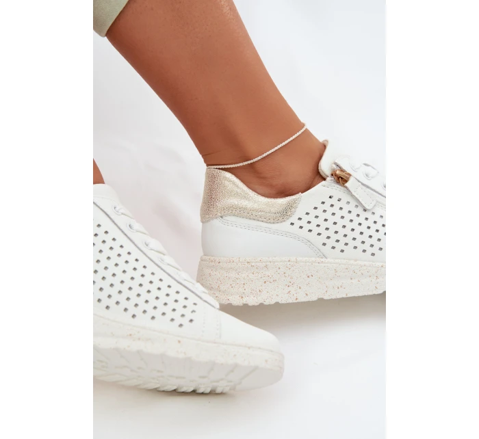 Kožené dámské tenisky s zipem Bílá-Zlatá Kalorinne