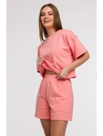 B295 Šortky s vreckami s aplikáciami - koralová