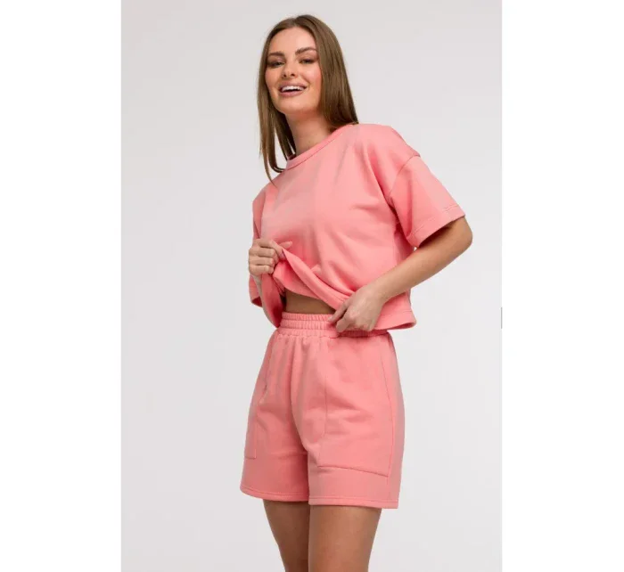B295 Šortky s vreckami s aplikáciami - koralová