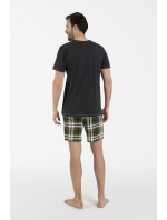 Pánske pyžamo Seward, krátky rukáv, krátke nohavice - tmavý melír/potlač