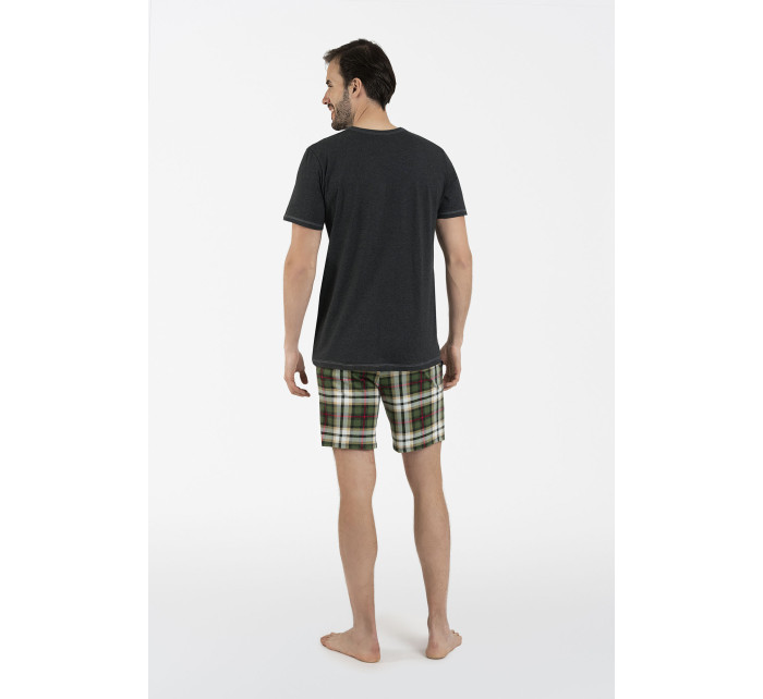 Pánske pyžamo Seward, krátky rukáv, krátke nohavice - tmavý melír/potlač