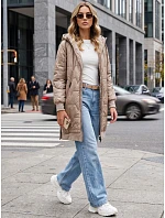 Dlhá dámska prešívaná bunda s kapucňou, béžová, FashionStreet TY5810