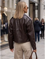 Dámska bunda v štýle „Ramones“ z ekologickej kože, hnedá, FashionStreet TY5920 Dámska bunda v štýle „Ramones“ z ekologickej kože, hnedá, FashionStreet TY5920